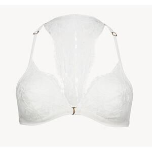 $425 La Perla Bra US M White Swarovski pearls Silk Lace Cotton New lingerie